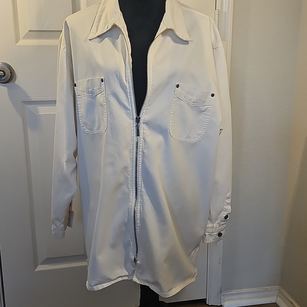 NY Jeans Vintage 90's Y2K Oversized Zip Up Collared Pockets White Large